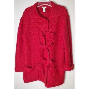 Sundance Wool Blend Medium Red Tie Front Cardigan Chunky Sweater Cabincore Cozy‎